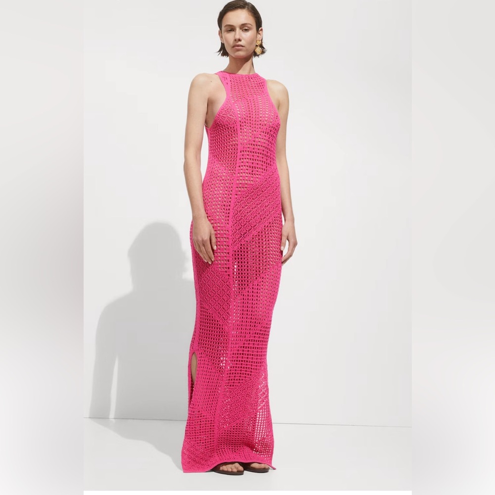 Mango crochet long dress, pink
